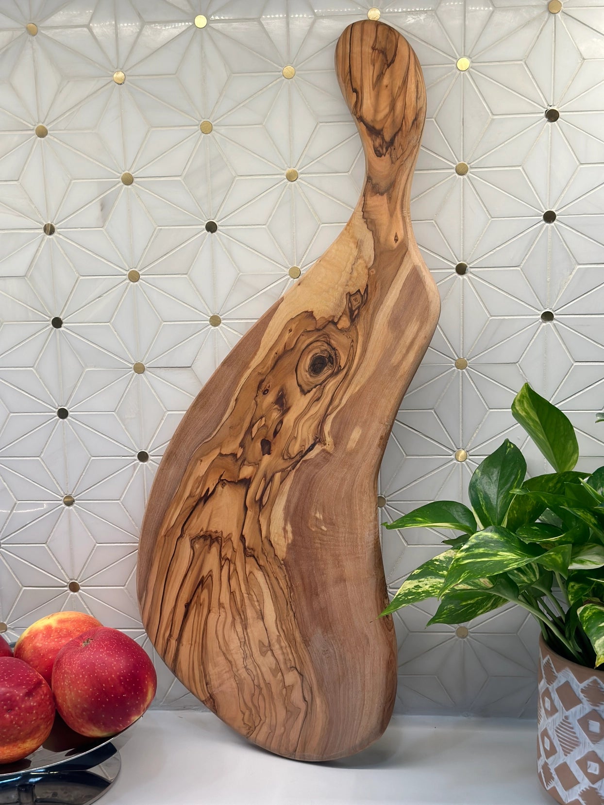 Olive Wood Long Handle Cheese Board | 19-20"